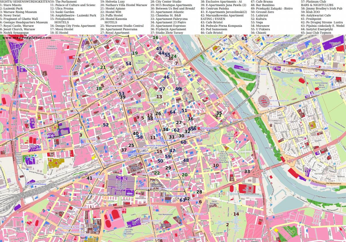 Mapa ng Warsaw lungsod 
