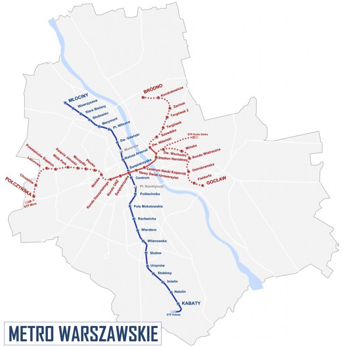 Mapa ng Warsaw metro 2016